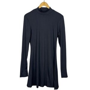 CIDER Black Ribbed Mock Neck Long Sleeve Mini‎ Dress Size L